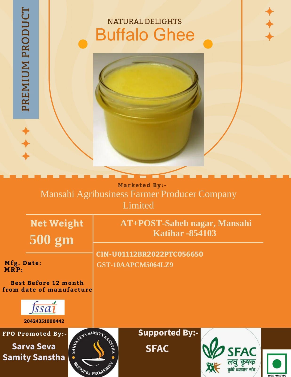 "Natural Delights Buffalo Ghee - 500gm"