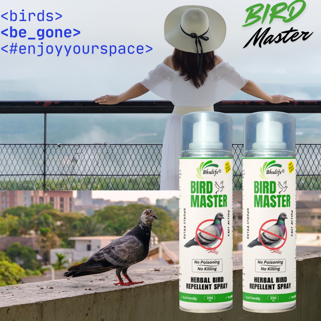 Bhulife Bird Master | Herbal Bird Repellent Spray | Piegon, Crow Repellent Spray | 250MLx2 (Pack Of 2)