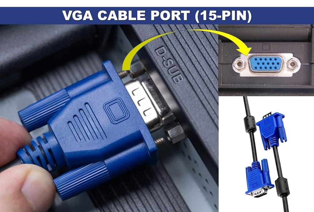 VGA Cable, 15 Pin Male to Male Cord for Computer Support Monitor, PC/Monitor/LCD/LED, Plasma, Projector, TFT