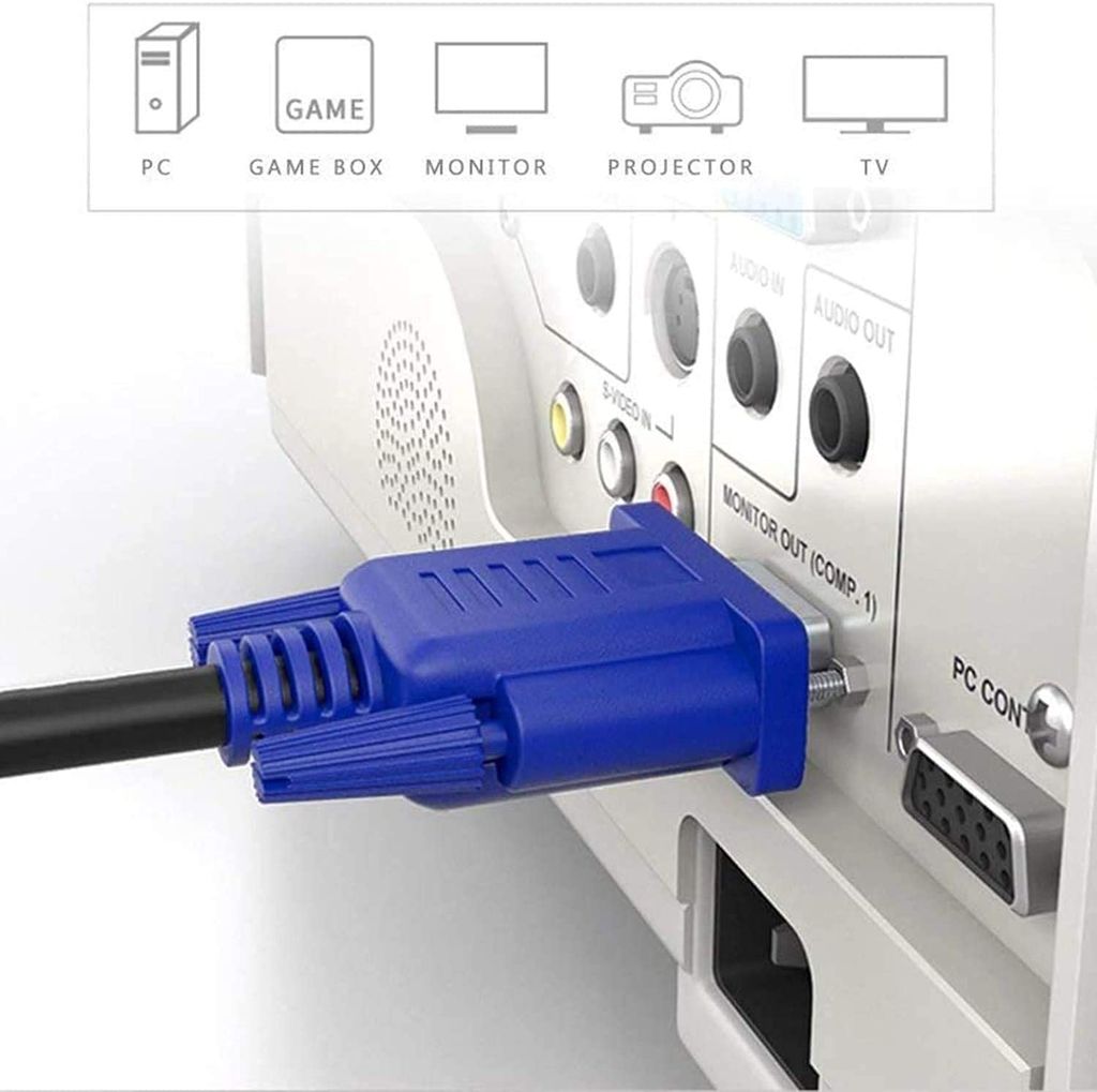 VGA Cable, 15 Pin Male to Male Cord for Computer Support Monitor, PC/Monitor/LCD/LED, Plasma, Projector, TFT