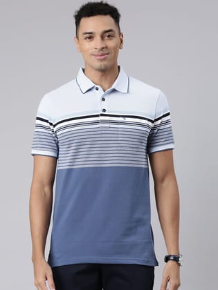 Classic Polo Men's Half Sleeve Blue Polo Neck Cotton Blend Slim Fit T-Shirt | VTA - 269 A SF P