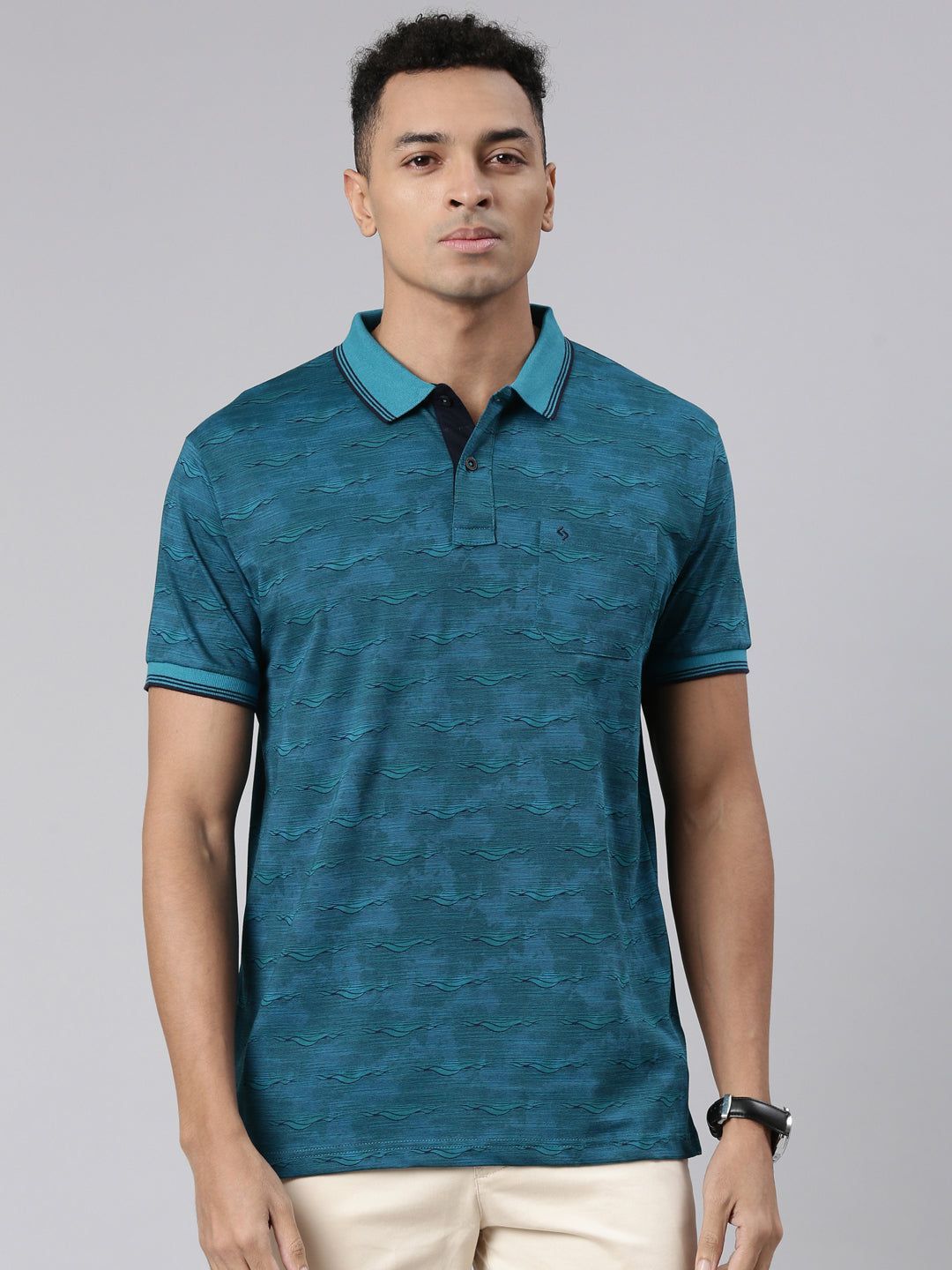 Classic Polo Men's Half Sleeve Teal Polo Neck Cotton Blend Slim Fit T-Shirt | BELLO - 301 B SF P