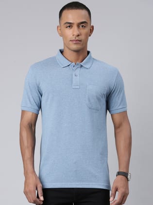 Classic Polo Mens Solid Blue Polo Neck Slim Fit T-Shirt | TOY-PROTEN-SKYBLUE SF P