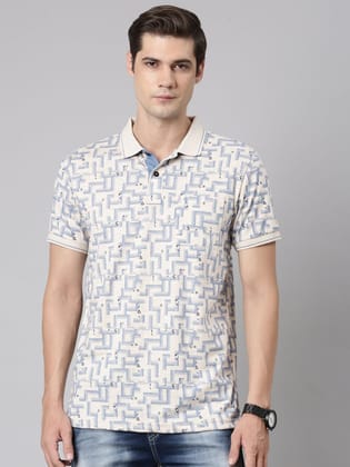 Classic Polo Men's Polo Neck Cotton Beige Slim Fit Printed T-Shirt | BELLO-258 B SF P