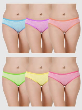 DOOZIE LOVEPLUS WOMEN'S BIKNI COTTON MULTICOLOR STRIPES PANTY PACK OF 6
