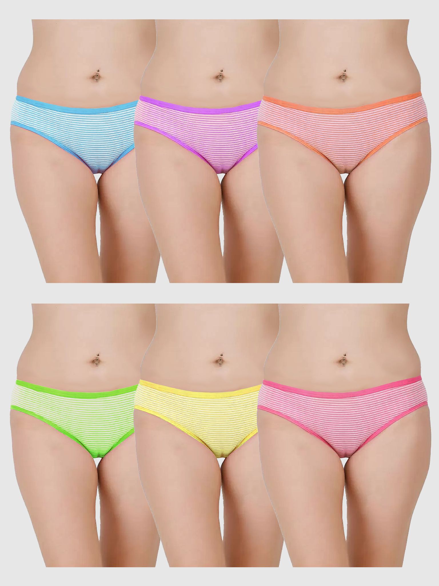 DOOZIE LOVEPLUS WOMEN'S BIKNI COTTON MULTICOLOR STRIPES PANTY PACK OF 6