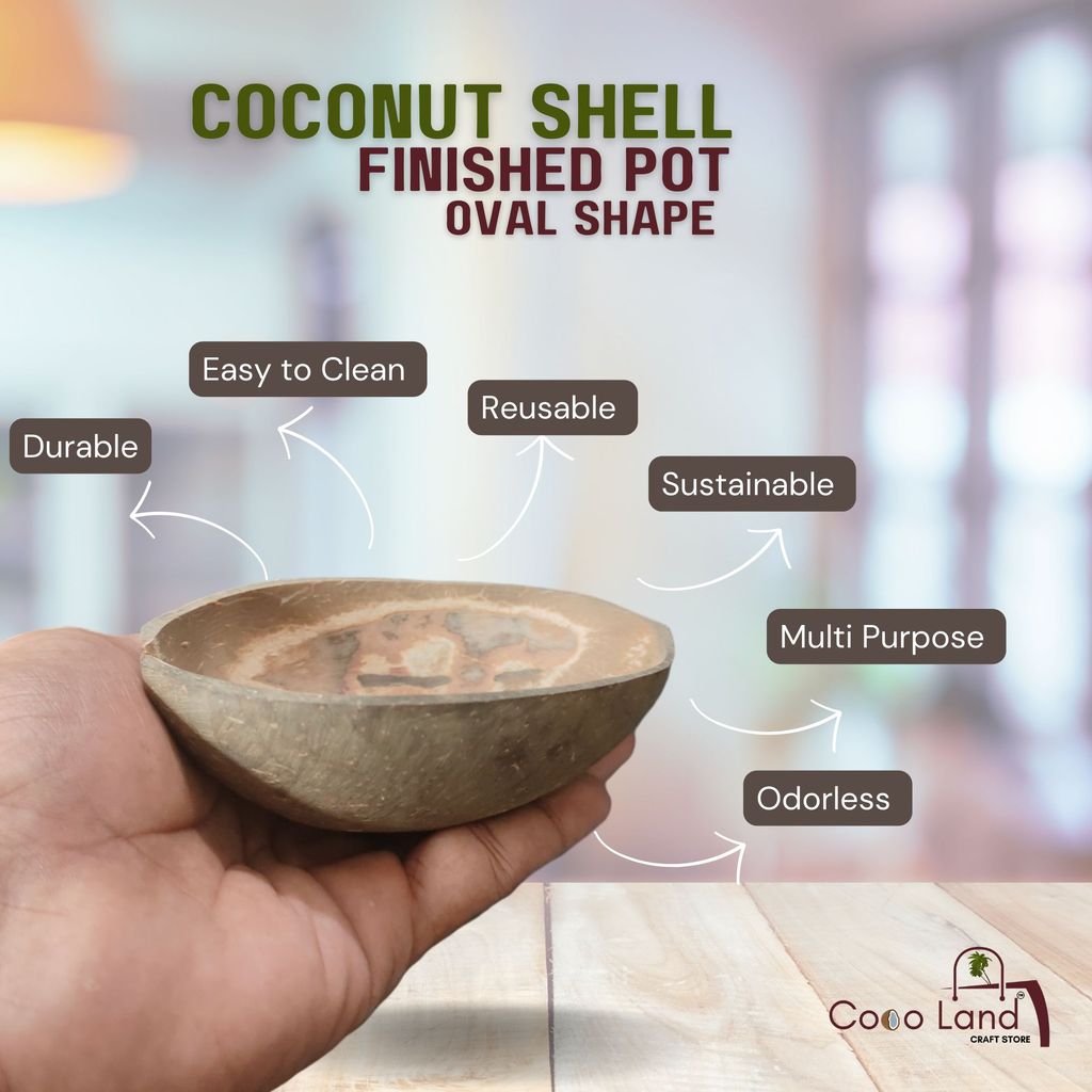 Luxurious Home - - and - - Decor Coconut Shell Finished Oval Pot (100-150-250 ml) S-M-L Size /Ca