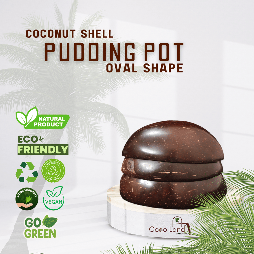 New Home - - and - - Decor CocoLand Coconut Shell Pudding Pot Oval Shape (150-250 ml) M-L Size C