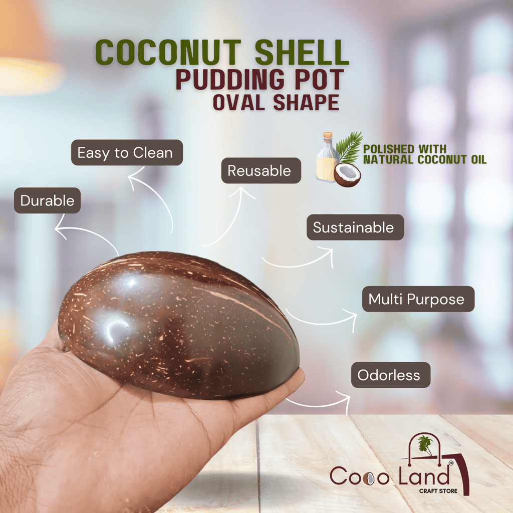 New Home - - and - - Decor CocoLand Coconut Shell Pudding Pot Oval Shape (150-250 ml) M-L Size C