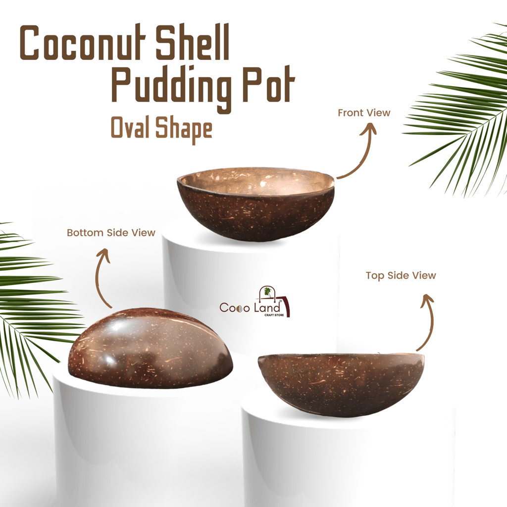 New Home - - and - - Decor CocoLand Coconut Shell Pudding Pot Oval Shape (150-250 ml) M-L Size C
