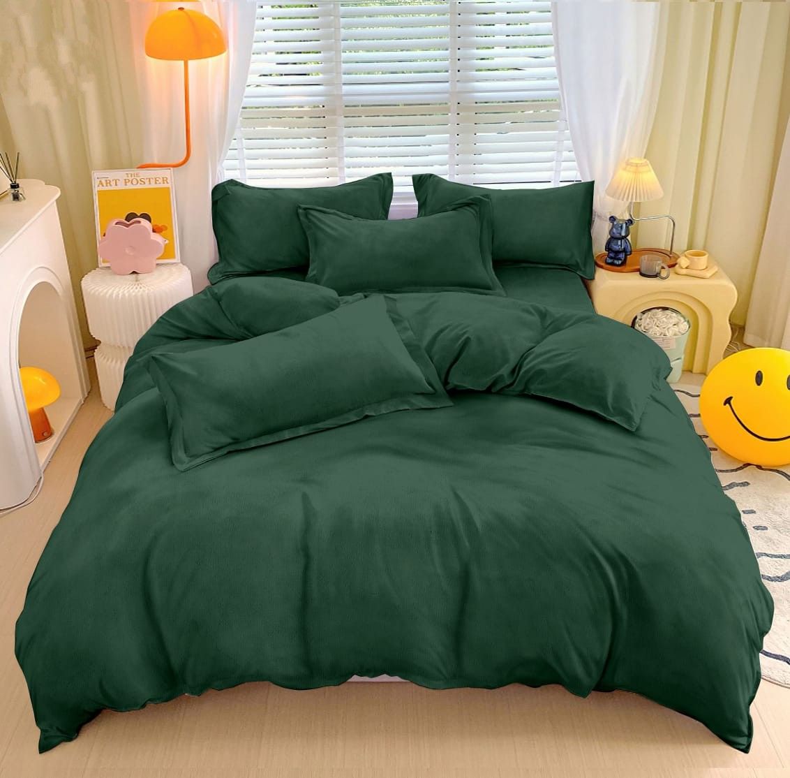 Brevard International Double Bed Bedsheet |  190 GSM Flannel Super Soft Warm Elastic Fitted | With 2 Pillow Covers for Winters - 72x78x8 Inches, Olive Green