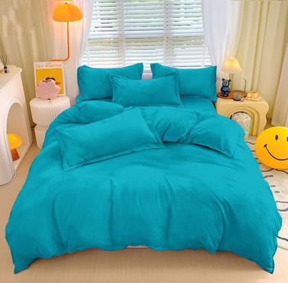 Brevard International Double Bed Flat Bedsheet | 190 GSM Flannel Super Soft Warm |  With 2 Pillow Covers for Winters - 90x100 Inches, Aqua