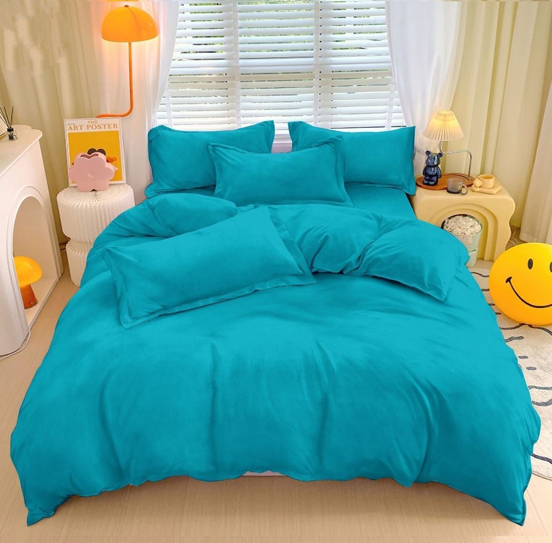 Brevard International Double Bed Flat Bedsheet | 190 GSM Flannel Super Soft Warm |  With 2 Pillow Covers for Winters - 90x100 Inches, Aqua