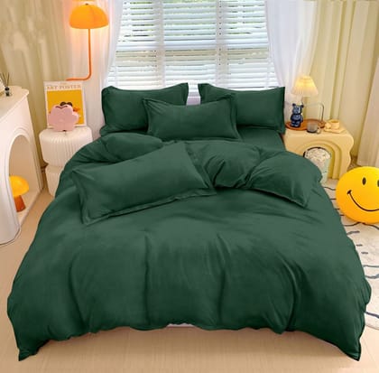 Brevard International Double Bed Flat Bedsheet | 190 GSM Flannel Super Soft Warm |  With 2 Pillow Covers for Winters - 90x100 Inches, Olive Green