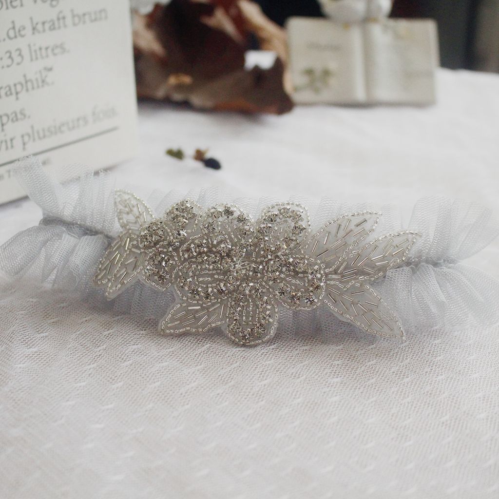 Christian Bridal Wedding Legging Garters Embroidered Yarn LR01