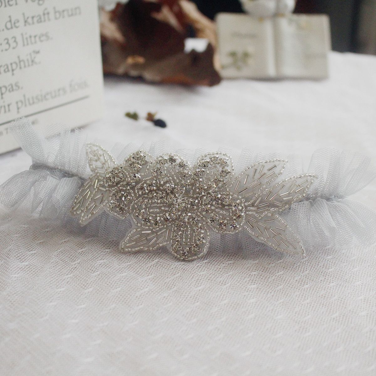 Christian Bridal Wedding Legging Garters Embroidered Yarn LR01