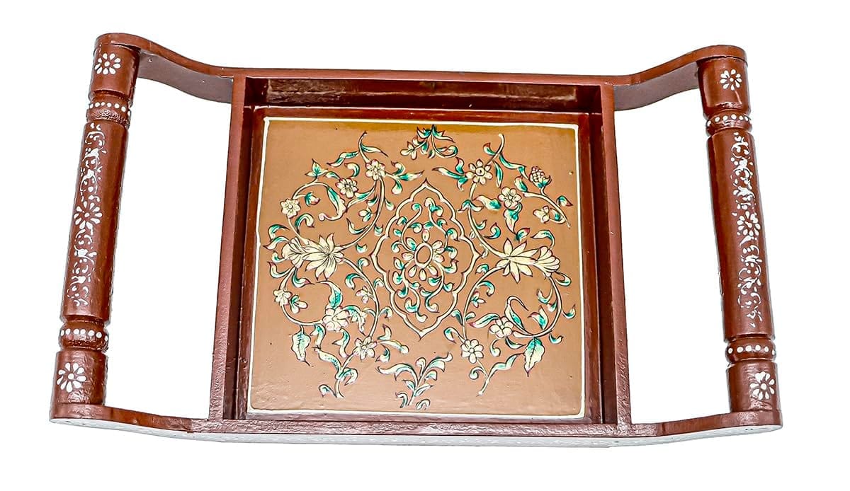 COTTAGE Kishangarh Style Painted Tea Tray In Ply Wood 14X8 Inch