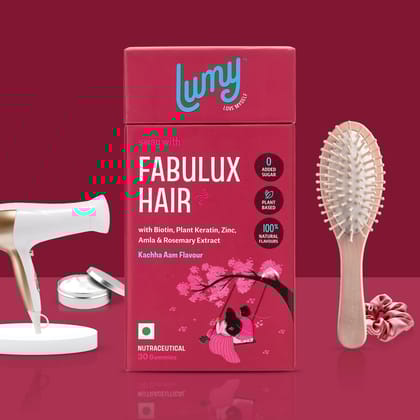 Lumy Fabulux Hair Biotin Gummies for Healthy Hair with Plant Keratin & Rosemary No Added Sugar Kachha Aam