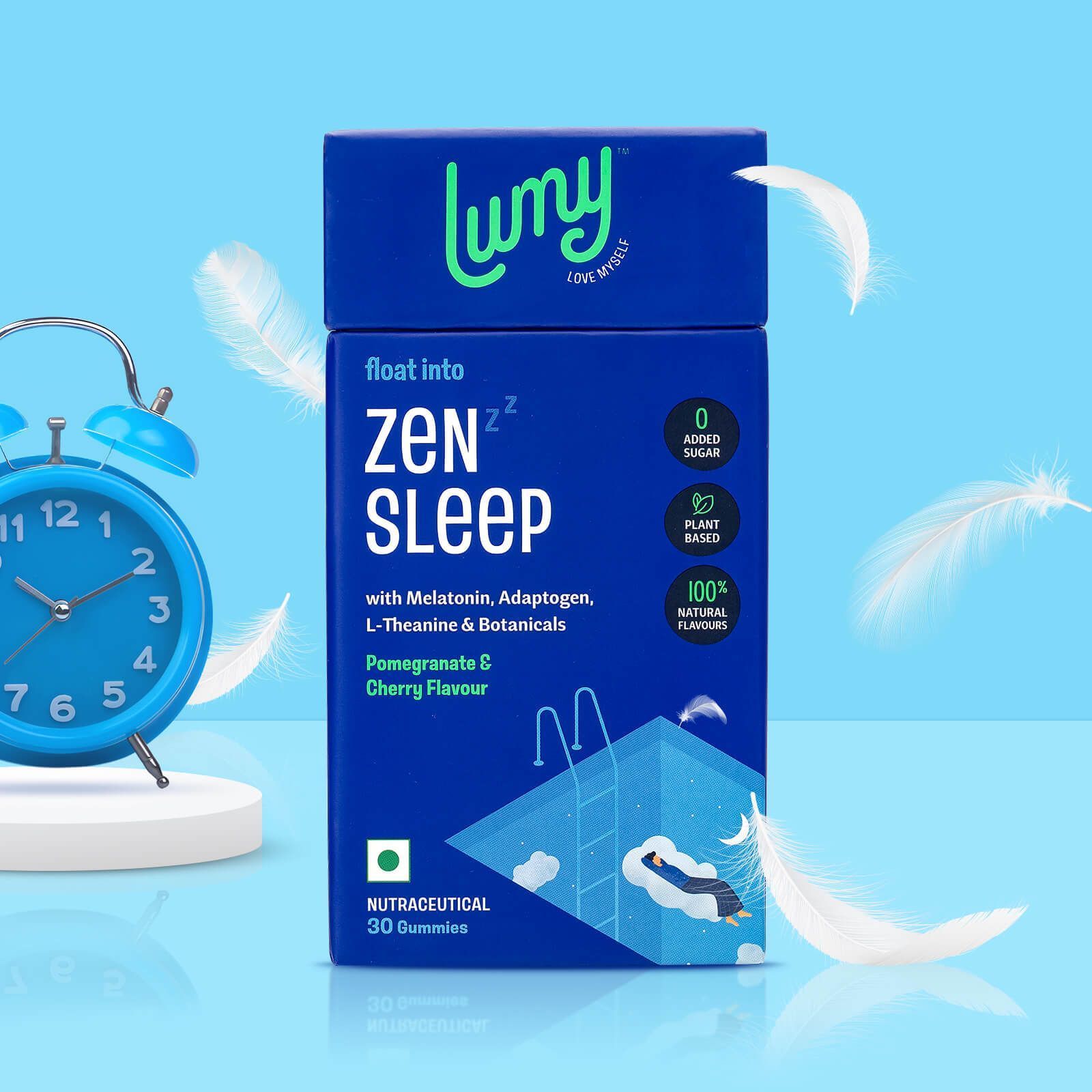 Lumy Zen Sleep Melatonin Gummies for Stress Free Deep Sleep, No Added Sugar Pomegranate & Cherry