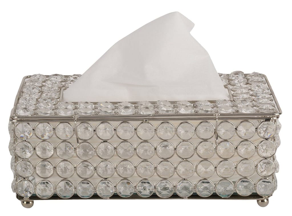 Decorative Stunning Clear Glass Crystal Beads Tissue Box / Tissue Holder / Car Tissue Box / Tissue Dispenser / Tissue Paper Beautiful Size 9 inches X 5 inches X 3.5 inches - By Marigold Stores®