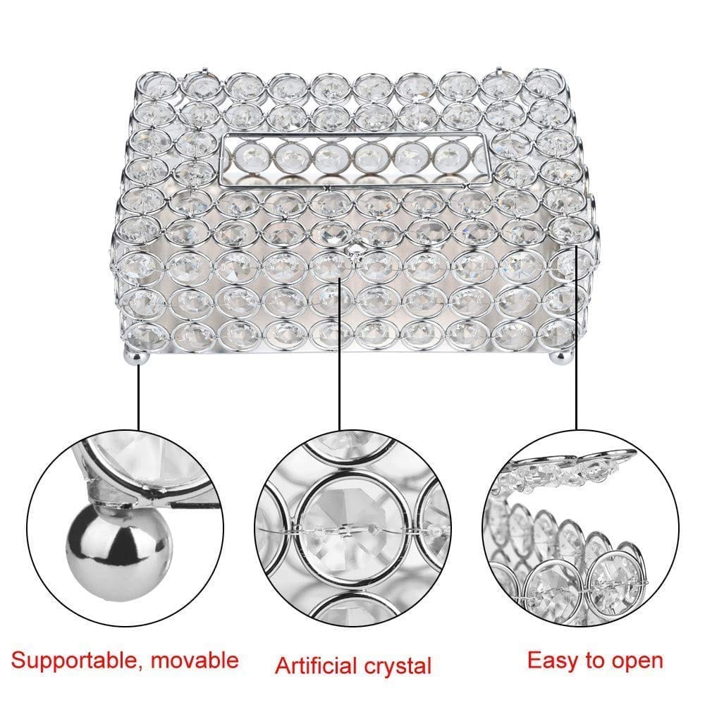 Decorative Stunning Clear Glass Crystal Beads Tissue Box / Tissue Holder / Car Tissue Box / Tissue Dispenser / Tissue Paper Beautiful Size 9 inches X 5 inches X 3.5 inches - By Marigold Stores®
