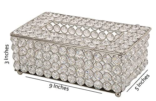 Decorative Stunning Clear Glass Crystal Beads Tissue Box / Tissue Holder / Car Tissue Box / Tissue Dispenser / Tissue Paper Beautiful Size 9 inches X 5 inches X 3.5 inches - By Marigold Stores®
