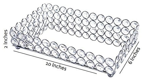 Rectangle Clear Beaded Glass Crystal Tray for Home Decor with Strong Metal Base & Reflective Mirrored Top/Home Decoration/Gift/Jewelry Organizer by Marigold Stores®