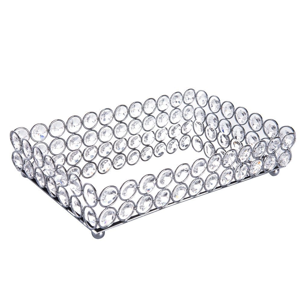Rectangle Clear Beaded Glass Crystal Tray for Home Decor with Strong Metal Base & Reflective Mirrored Top/Home Decoration/Gift/Jewelry Organizer by Marigold Stores®