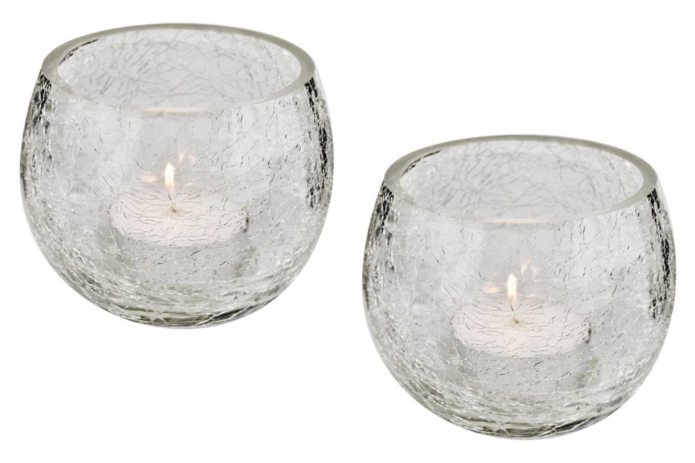 White Crackeled Candle Holders- Glass Votive Candle Holders Bulk Tealight Candle Holders Centerpieces for Spring Wedding, Birthday, Dinner Party Table Decor - Set of 2 by Marigold Stores®
