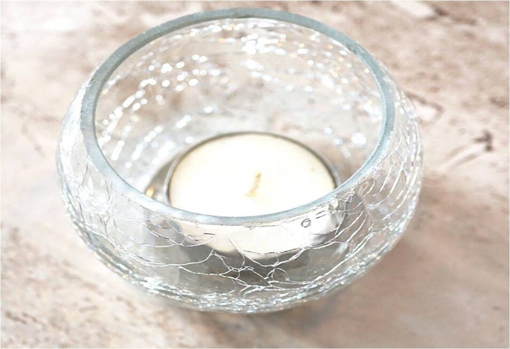 White Crackeled Candle Holders- Glass Votive Candle Holders Bulk Tealight Candle Holders Centerpieces for Spring Wedding, Birthday, Dinner Party Table Decor - Set of 2 by Marigold Stores®