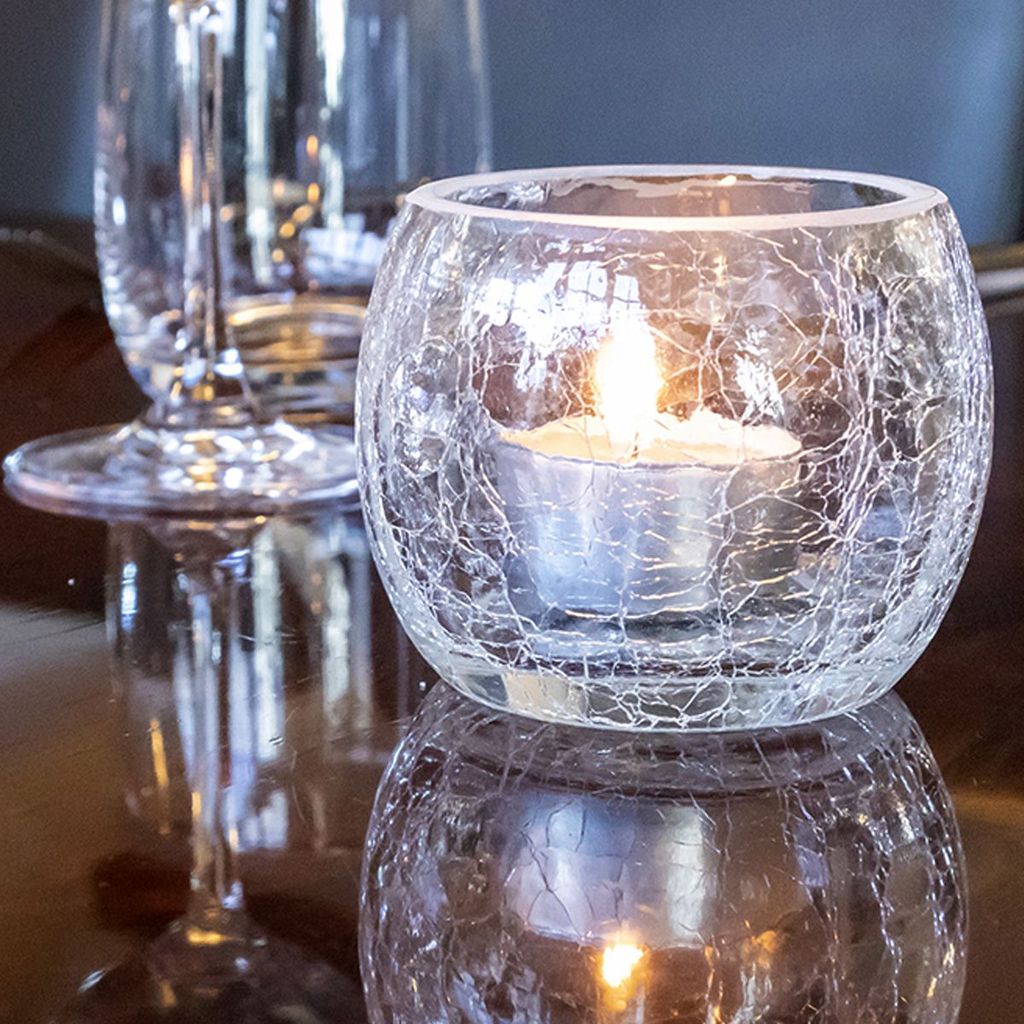 White Crackeled Candle Holders- Glass Votive Candle Holders Bulk Tealight Candle Holders Centerpieces for Spring Wedding, Birthday, Dinner Party Table Decor - Set of 2 by Marigold Stores®