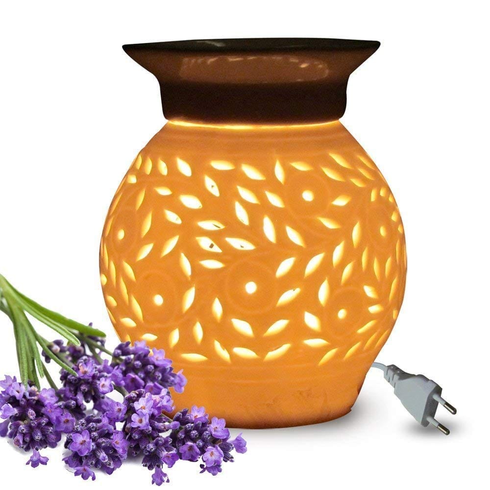 Gift Beautiful Design Ceramic Electric Essential Oil Warmer l Oil Diffuser Oil Burner with Dimmer Thermostat to Control Fragrance and Light Intensity -by Marigold Stores®