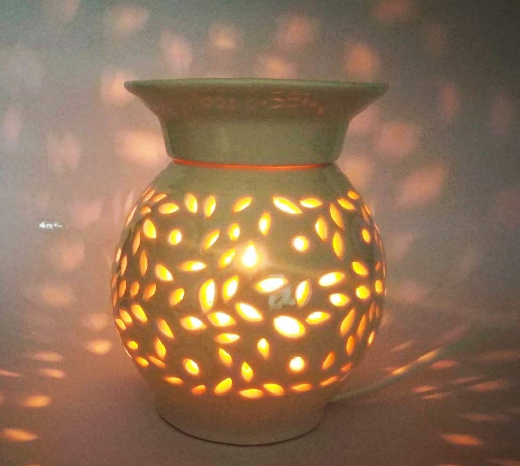 Gift Beautiful Design Ceramic Electric Essential Oil Warmer l Oil Diffuser Oil Burner with Dimmer Thermostat to Control Fragrance and Light Intensity -by Marigold Stores®