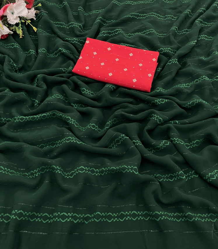 Georgette Saree With Blouse Piece - Green
