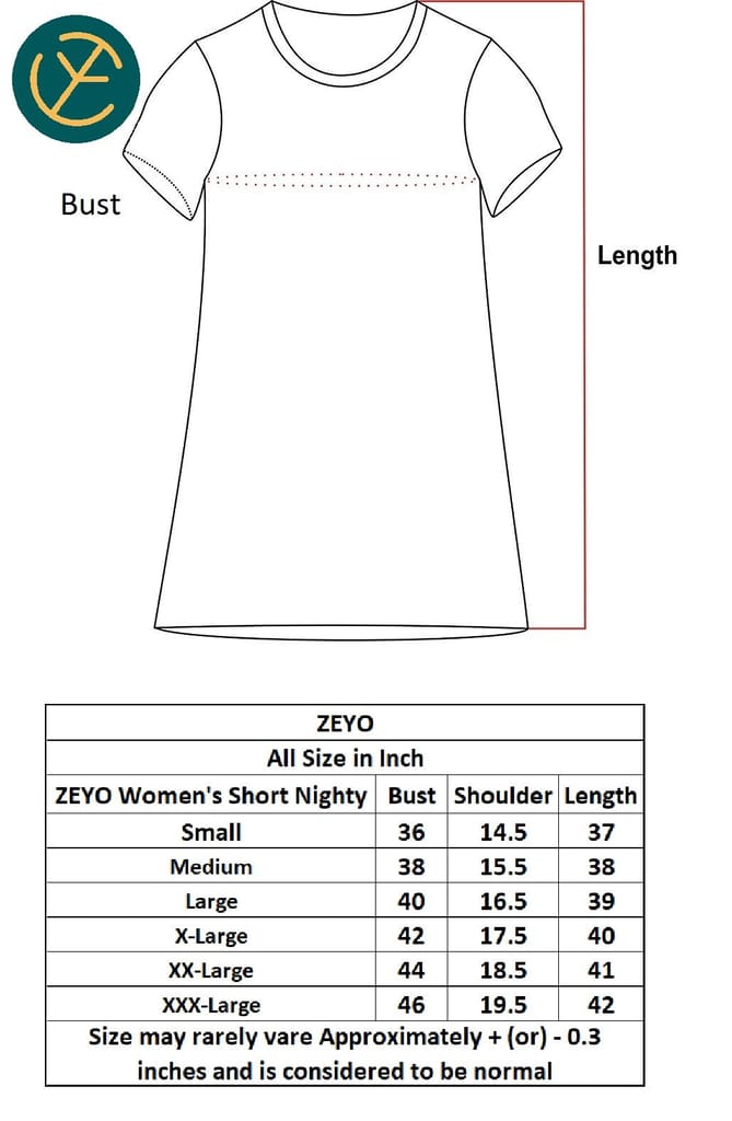 ZEYO Women Cotton Night Dress Green Heart Print Short Nighty