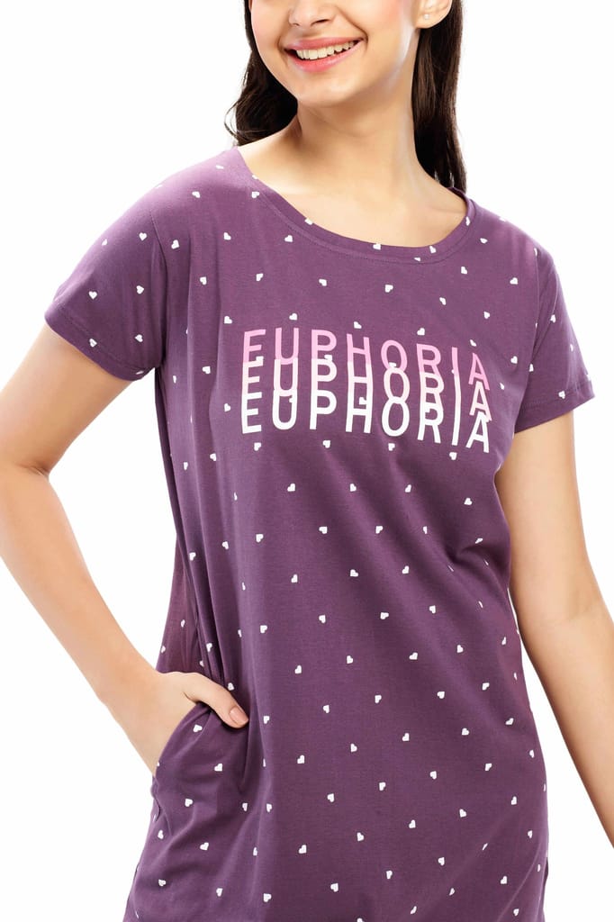 ZEYO Women Cotton Night Dress Blue Heart Printed Short Nighty