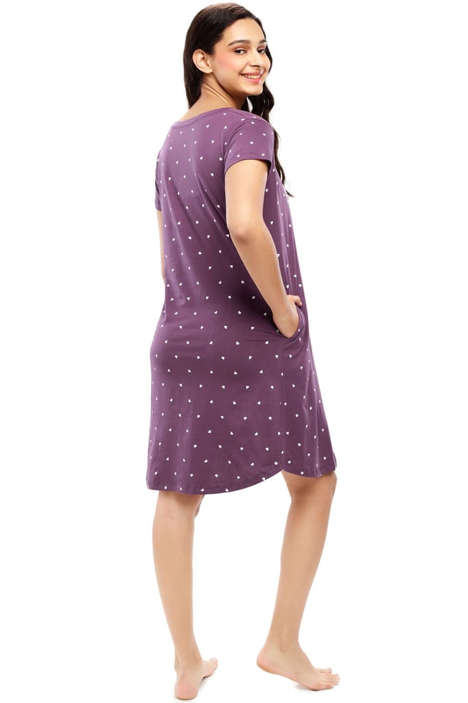 ZEYO Women Cotton Night Dress Blue Heart Printed Short Nighty