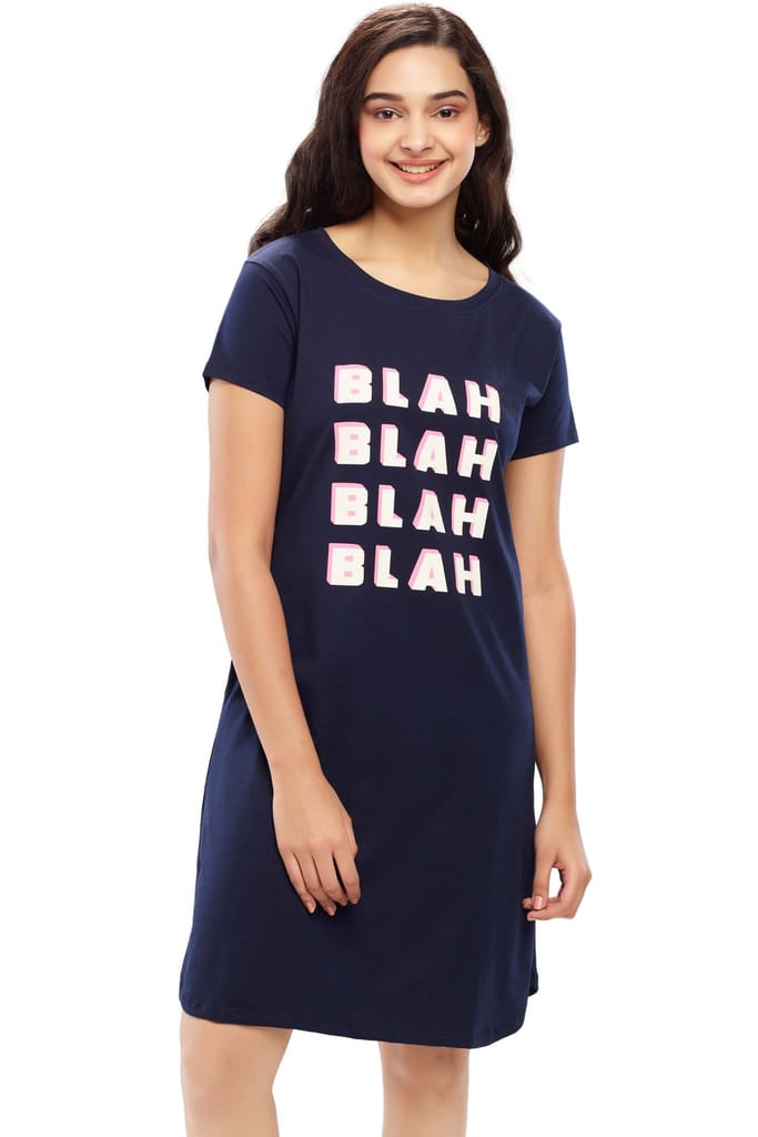 ZEYO Women Cotton Night Dress Pink Solid Plane Short Nighty