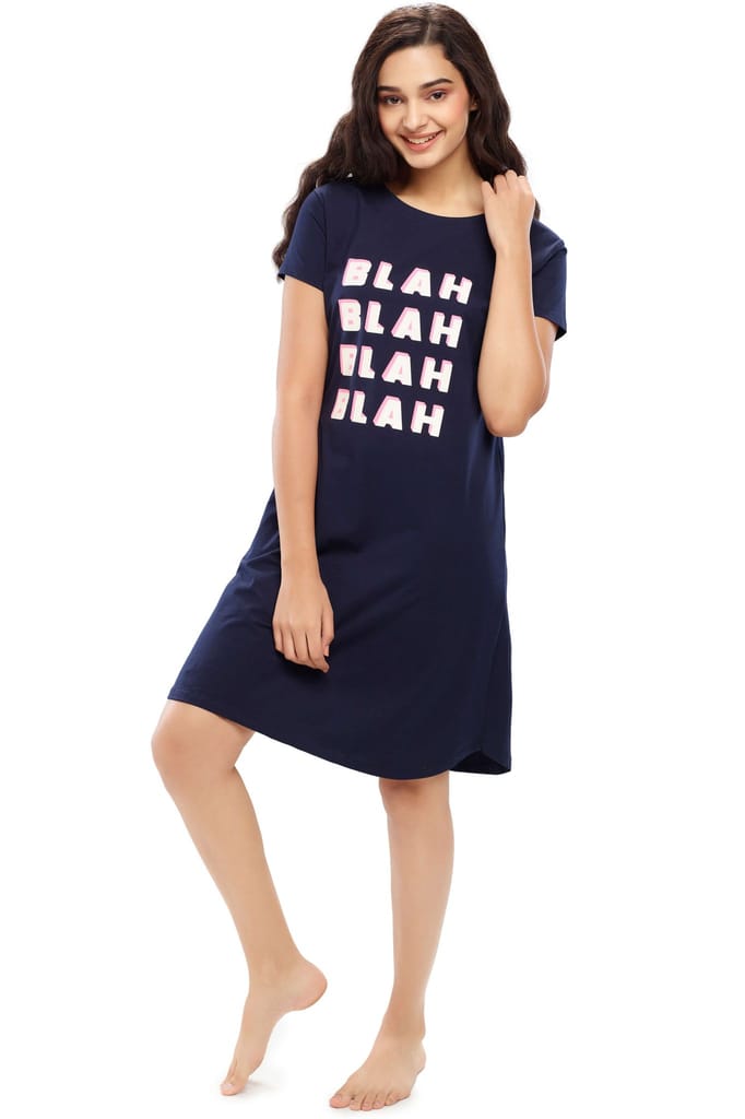 ZEYO Women Cotton Night Dress Pink Solid Plane Short Nighty