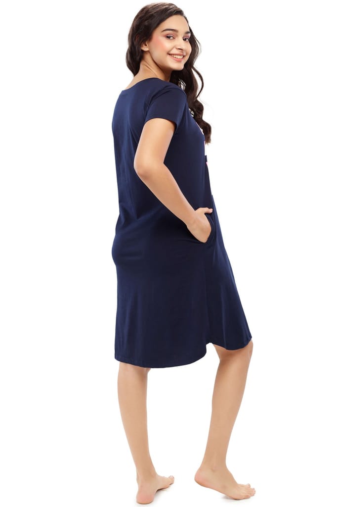 ZEYO Women Cotton Night Dress Pink Solid Plane Short Nighty