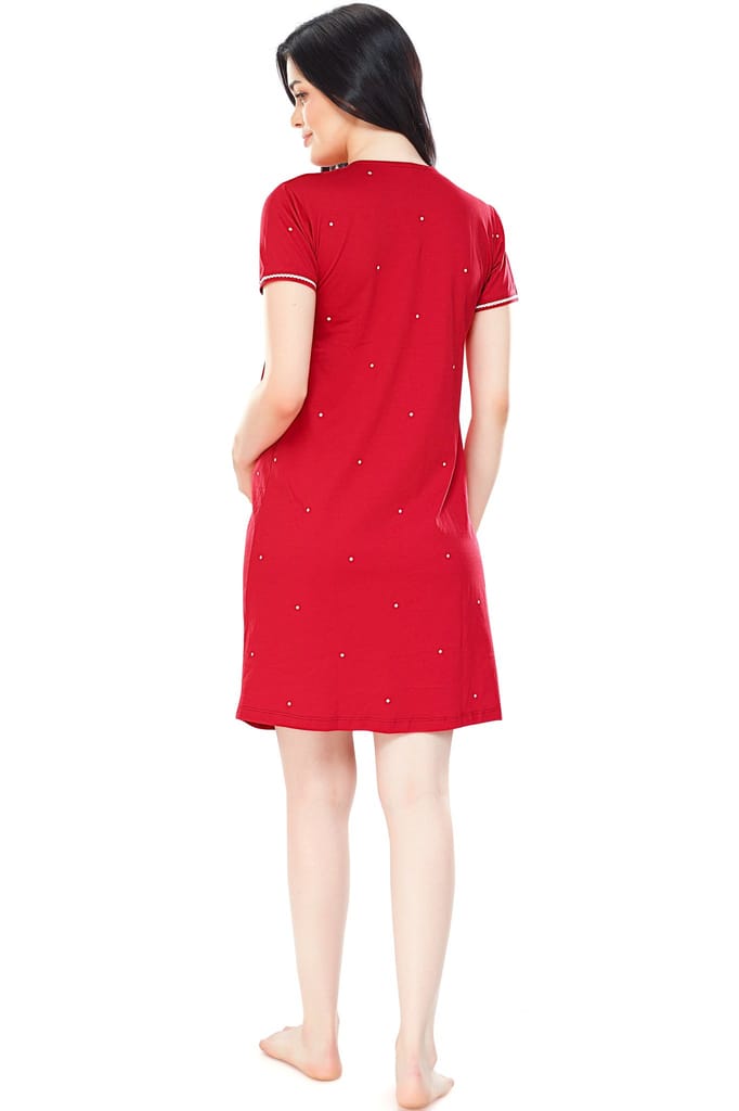 ZEYO Women Cotton Navy Blue Dot Print Maternity & Feeding Night Dress