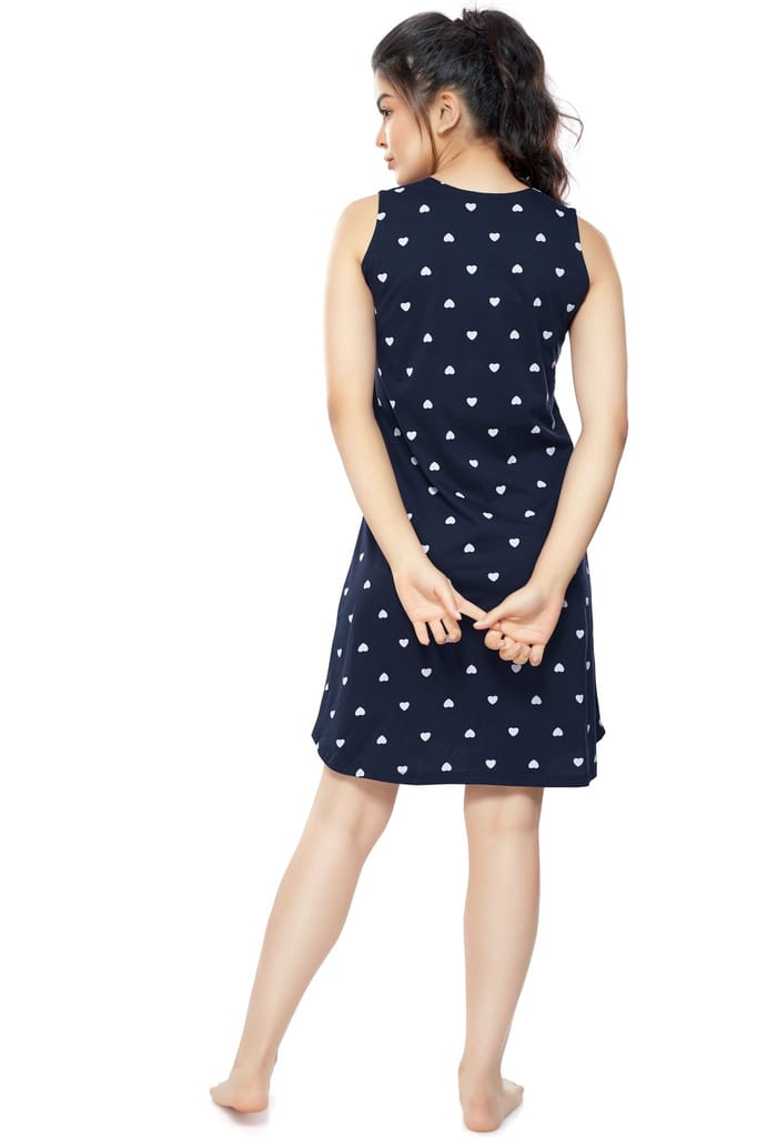 ZEYO Women Cotton Night Dress Green Heart Print Short Nighty