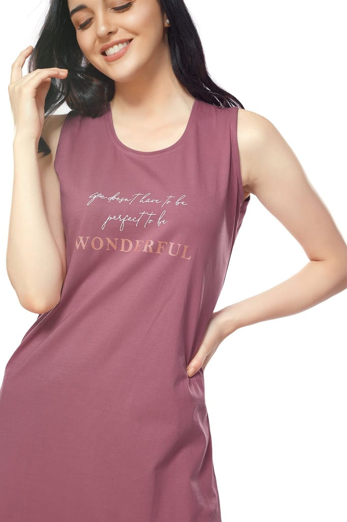 ZEYO Women Cotton Night Dress Purple Printed Short Nighty