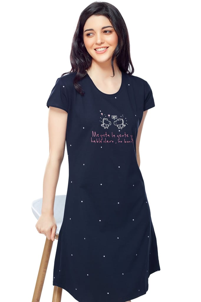 ZEYO Women Cotton Night Dress Red Dot Print Short Nighty