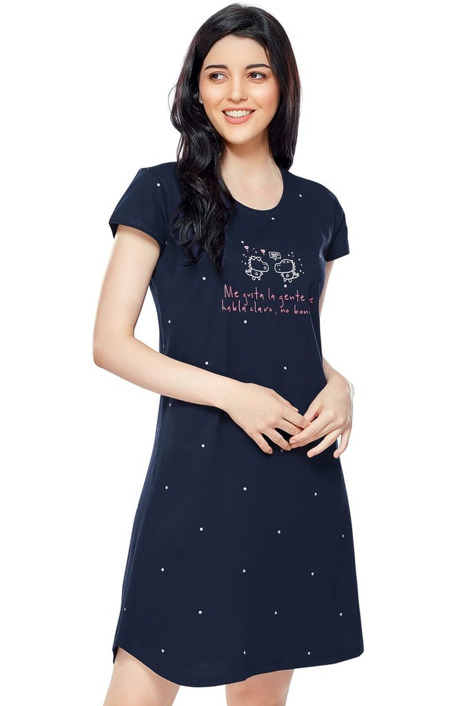 ZEYO Women Cotton Night Dress Red Dot Print Short Nighty