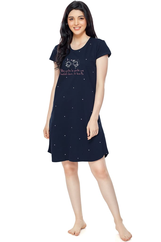 ZEYO Women Cotton Night Dress Red Dot Print Short Nighty