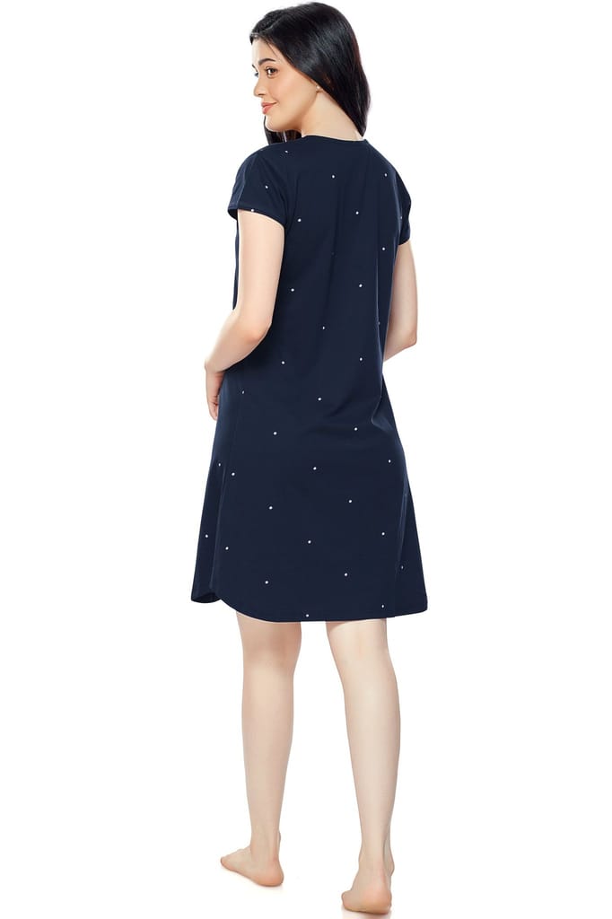ZEYO Women Cotton Night Dress Red Dot Print Short Nighty
