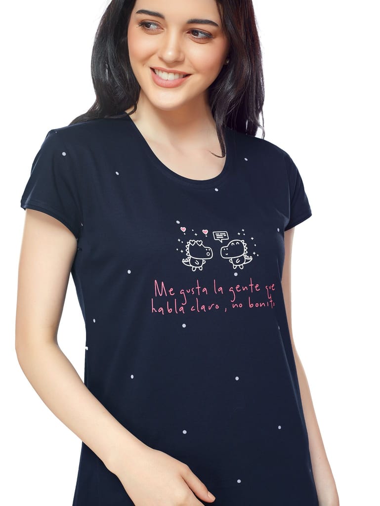 ZEYO Women Cotton Night Dress Red Dot Print Short Nighty