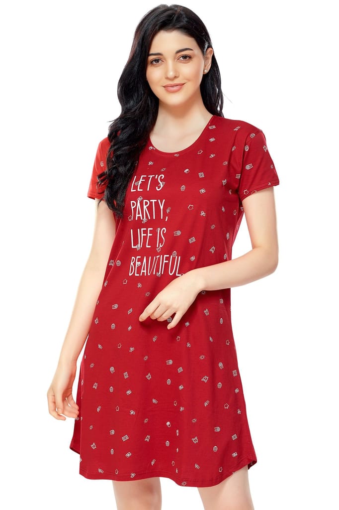 ZEYO Women Cotton Night Dress Navy Blue Multi Printed Short Nighty