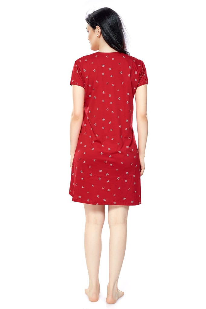 ZEYO Women Cotton Night Dress Navy Blue Multi Printed Short Nighty